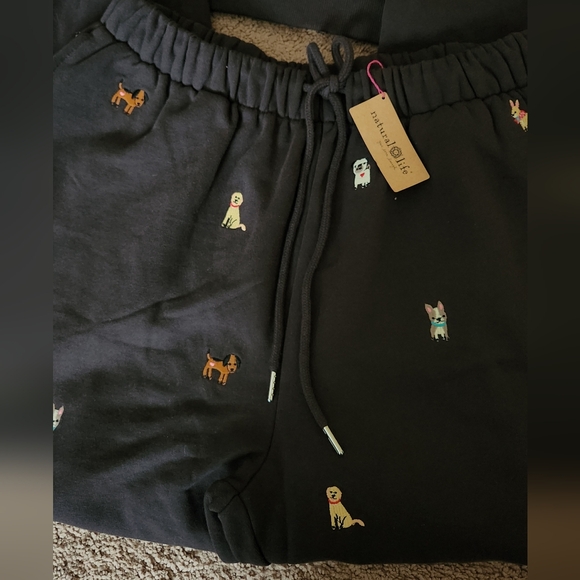NWT NATURAL LIFE Black Dog Fave Little Things Embroidered Fleece Lounge SET L - Picture 4 of 6